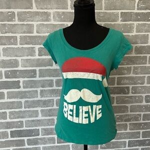STRANDED 90s Santa Believe T Shirt 100 Knit Cotton Green Women’s Size XL